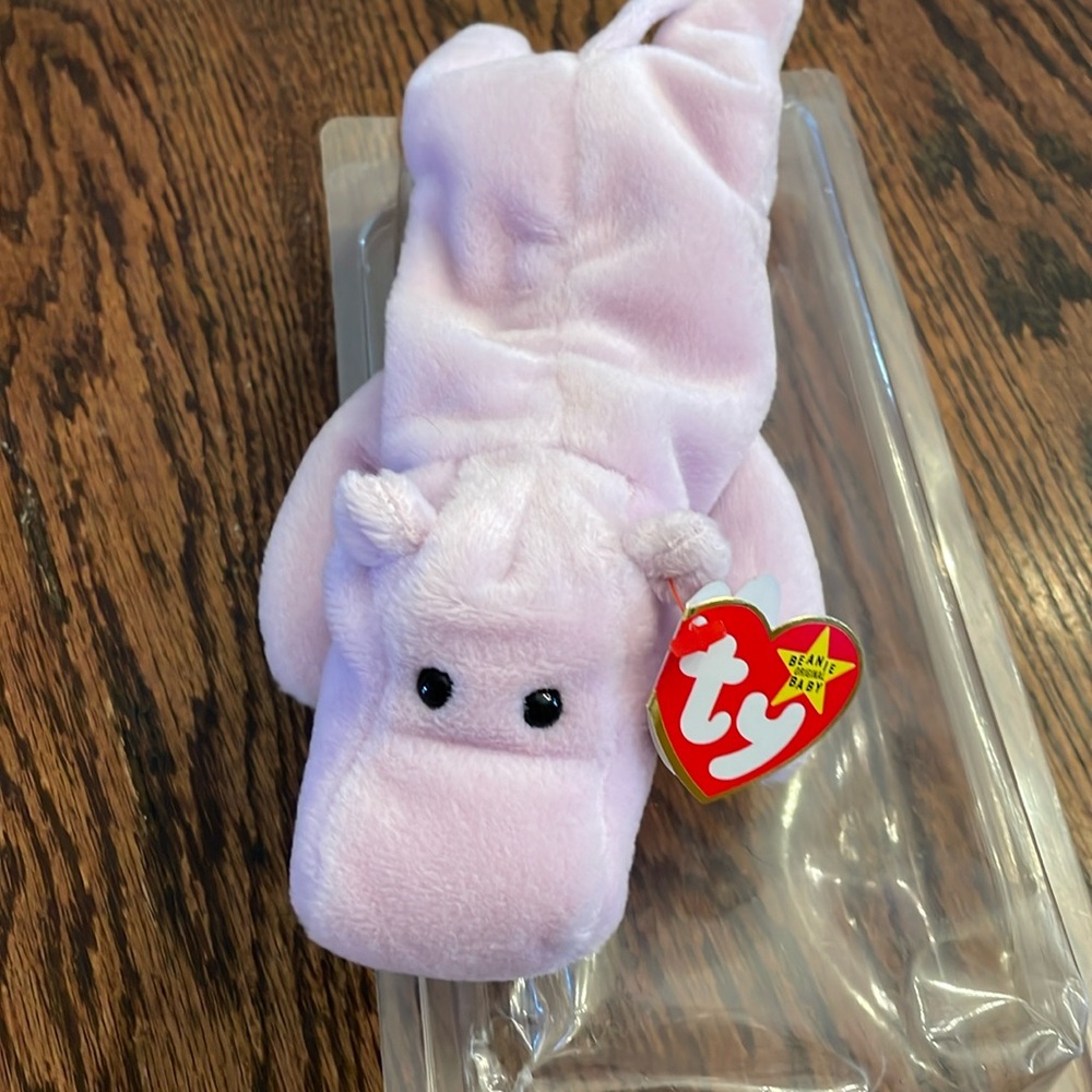TY beanie babies 1993 happy the hippo PVC pellets third generation tag
